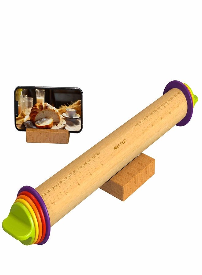 Mepple Rolling Pin with Thickness Rings for Baking,Fondant, Pizza, Pie Crust, Cookie, Pastry, Roller Rod for Dough Thickness, 13.6" Adjustable Wood Rolling Pin with 4 Thickness Rings and Wooden Stand - Image 1